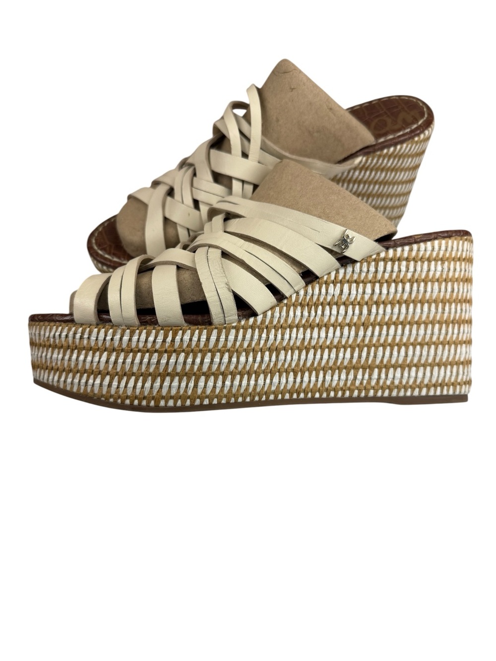 Sam Edelman Devon Ivory Leather Strappy Platform Wedge Sandals 9M - Picture 9 of 16